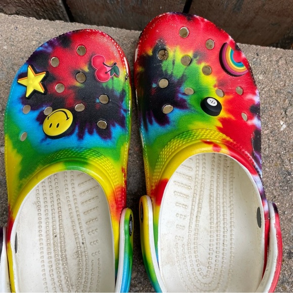 CROCS Kids Rainbow Tie Dye Red Yellow Slip On Shoe Size 5 - Picture 5 of 13
